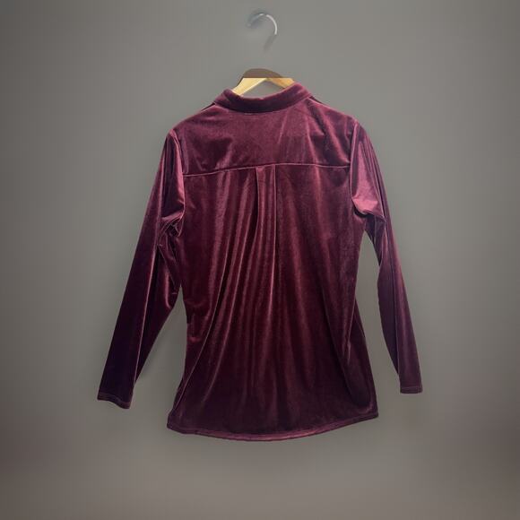 Vintage Lands End Velvet Burgundy Button Front Tunic Women M 10-12 Stretch Comfy - Picture 4 of 11